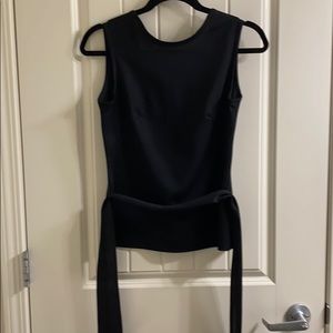 Black tank top blouse with removable belt